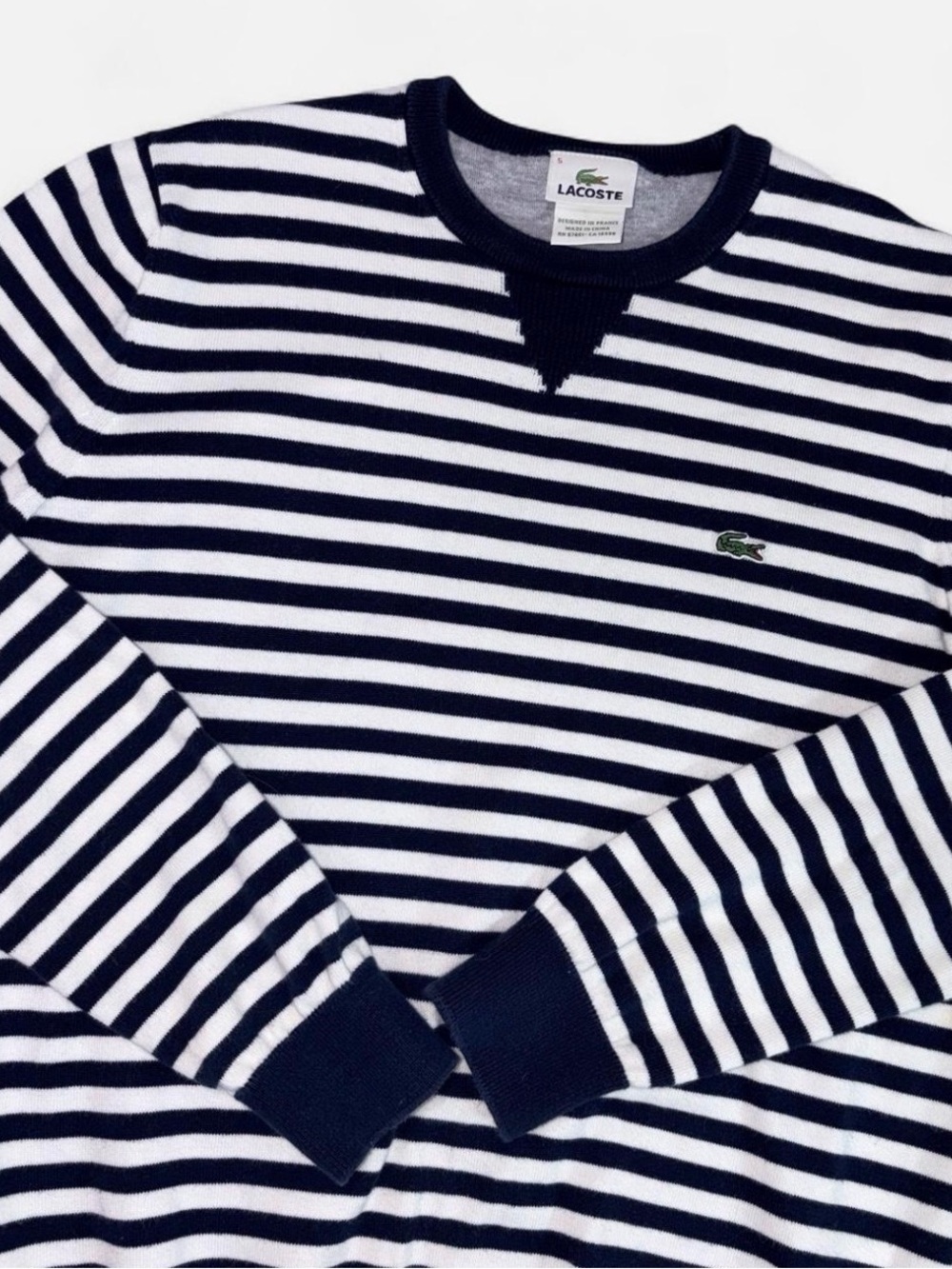 Lacoste Navy White Stripe Crewneck Sweater Size 5 Fits Medium